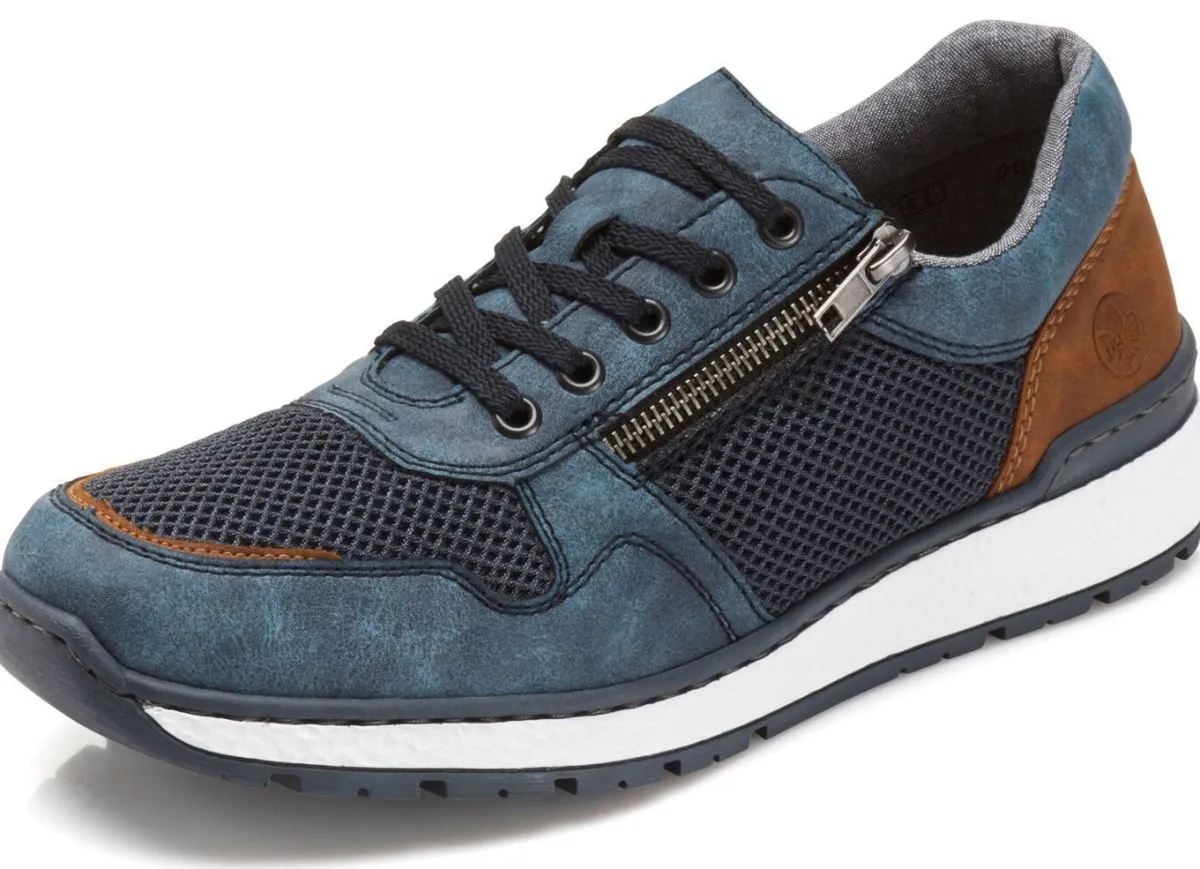 Sale Rieker , bequeme Herren-Sneaker, Weite H, mit herausnehmbarem Fußbett BLAU-BRAUN