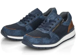 Sale Rieker , bequeme Herren-Sneaker, Weite H, mit herausnehmbarem Fußbett BLAU-BRAUN