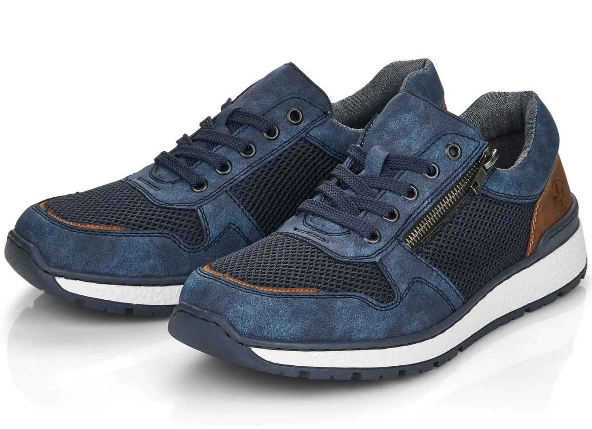 Sale Rieker , bequeme Herren-Sneaker, Weite H, mit herausnehmbarem Fußbett BLAU-BRAUN