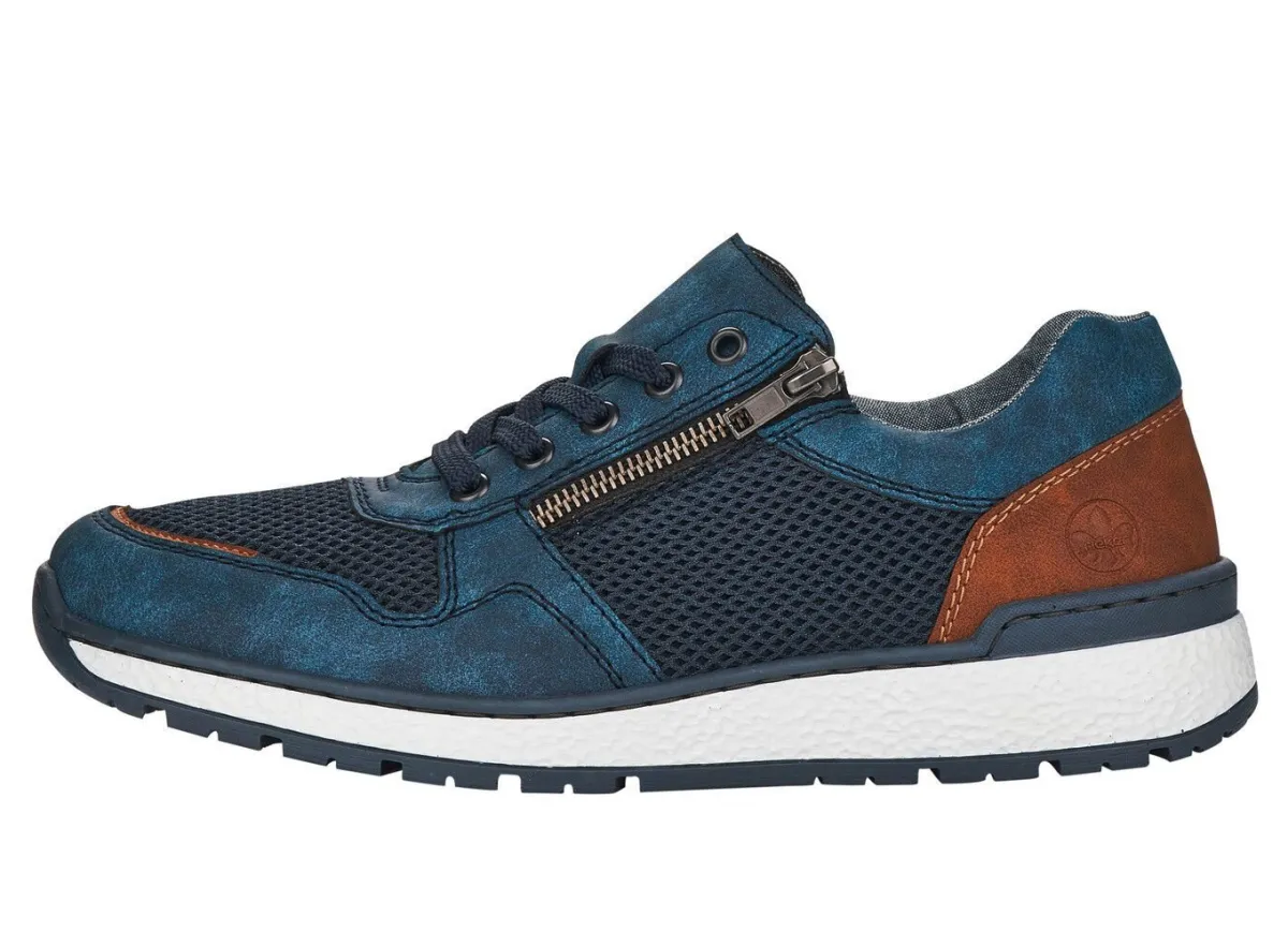Sale Rieker , bequeme Herren-Sneaker, Weite H, mit herausnehmbarem Fußbett BLAU-BRAUN