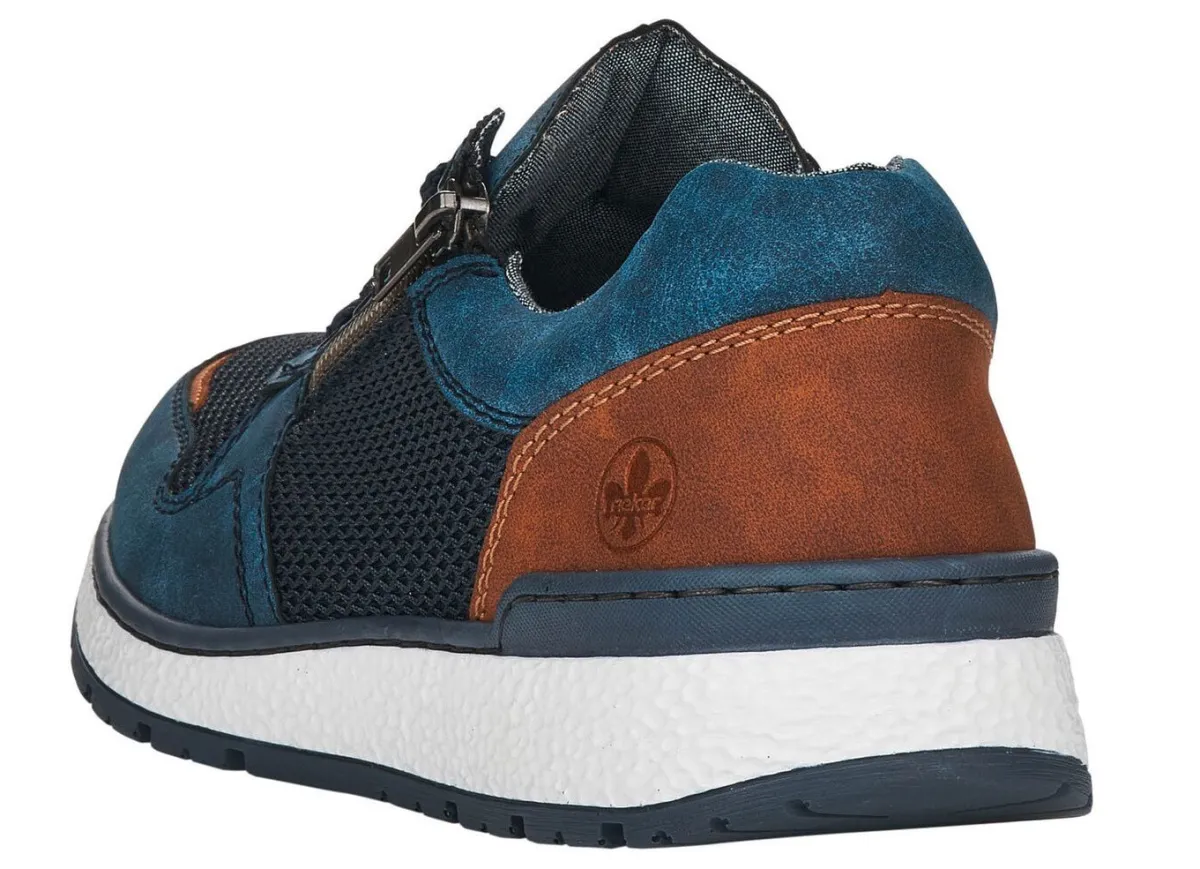 Sale Rieker , bequeme Herren-Sneaker, Weite H, mit herausnehmbarem Fußbett BLAU-BRAUN