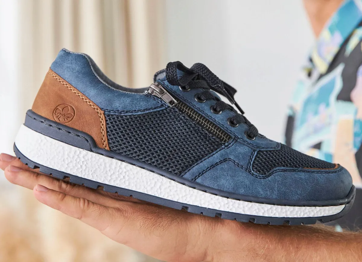 Sale Rieker , bequeme Herren-Sneaker, Weite H, mit herausnehmbarem Fußbett BLAU-BRAUN