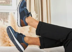 Sale Rieker , bequeme Herren-Sneaker, Weite H, mit herausnehmbarem Fußbett BLAU-BRAUN