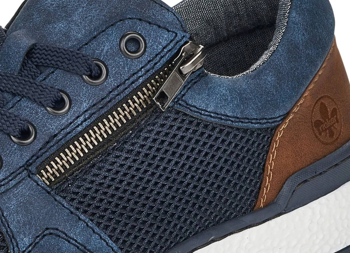 Sale Rieker , bequeme Herren-Sneaker, Weite H, mit herausnehmbarem Fußbett BLAU-BRAUN