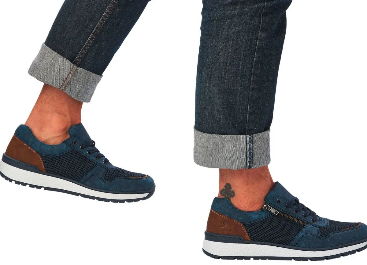 Sale Rieker , bequeme Herren-Sneaker, Weite H, mit herausnehmbarem Fußbett BLAU-BRAUN