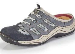 Outlet Rieker , klassische Damen-Clogs, mit Elastik-Zierschnürung JEANS-BEIGE