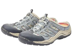 Outlet Rieker , klassische Damen-Clogs, mit Elastik-Zierschnürung JEANS-BEIGE