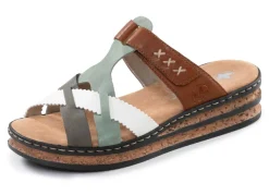 Rieker , leichte Damen-Pantoletten, mit Klettverschluss MULTICOLOR