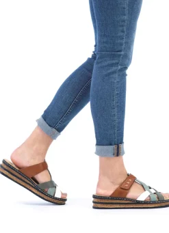 Rieker , leichte Damen-Pantoletten, mit Klettverschluss MULTICOLOR