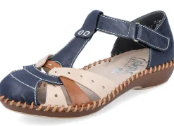 Outlet Rieker , leichte Damen-Sandalen, Weite G, mit Klettverschluss MARINE-BEIGE-COGNAC