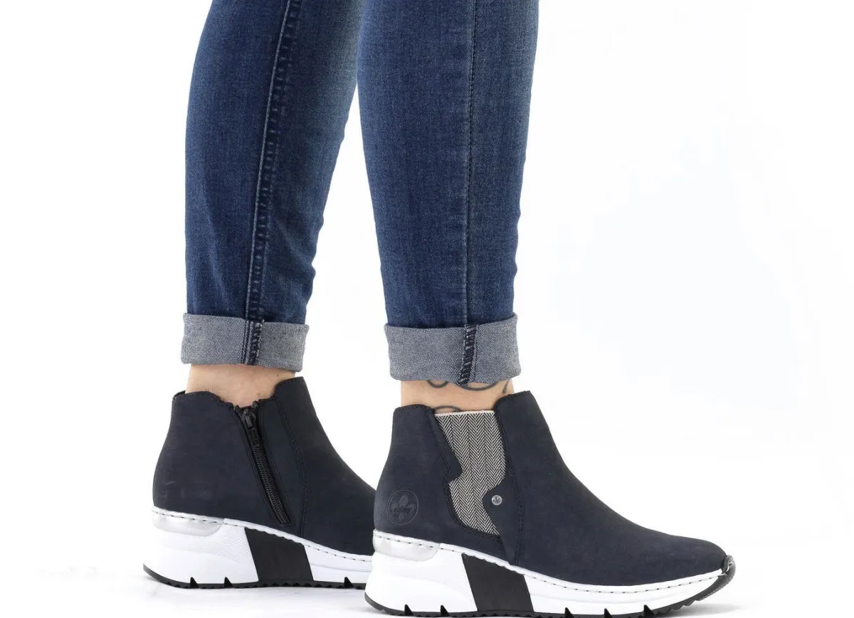 Hot Rieker , modische Damen-Boots, Weite G, mit Reißverschluss DUNKELBLAU