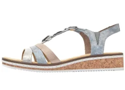 Discount Rieker , modische Damen-Sandalen, mit Gummizug BLEU-SILBER