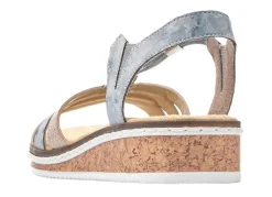 Discount Rieker , modische Damen-Sandalen, mit Gummizug BLEU-SILBER