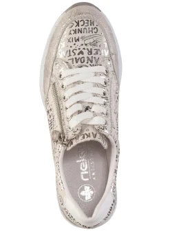Sale Rieker Schnür-Sneaker aus bedrucktem Synthetikmaterial HELLGRAU-SILBER
