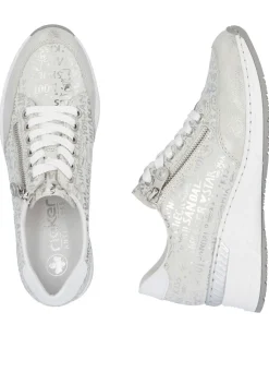 Sale Rieker Schnür-Sneaker aus bedrucktem Synthetikmaterial HELLGRAU-SILBER
