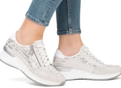 Sale Rieker Schnür-Sneaker aus bedrucktem Synthetikmaterial HELLGRAU-SILBER