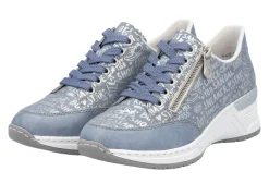Rieker Schnür-Sneaker aus bedrucktem Synthetikmaterial HELLBLAU-SILBER