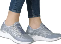 Rieker Schnür-Sneaker aus bedrucktem Synthetikmaterial HELLBLAU-SILBER
