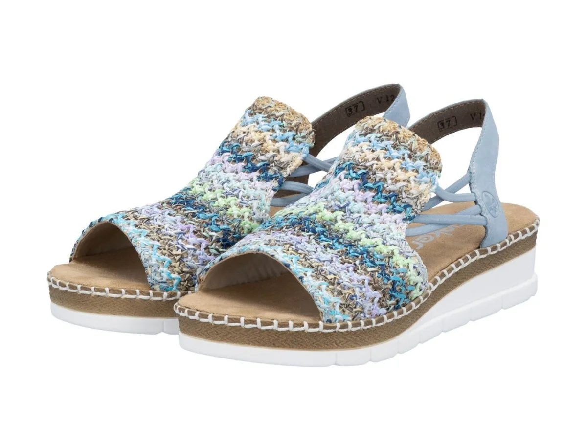 Hot Rieker , sommerliche Damen-Sandalen, mit seitlichen Elastik-Bandagen HELLBLAU-BUNT