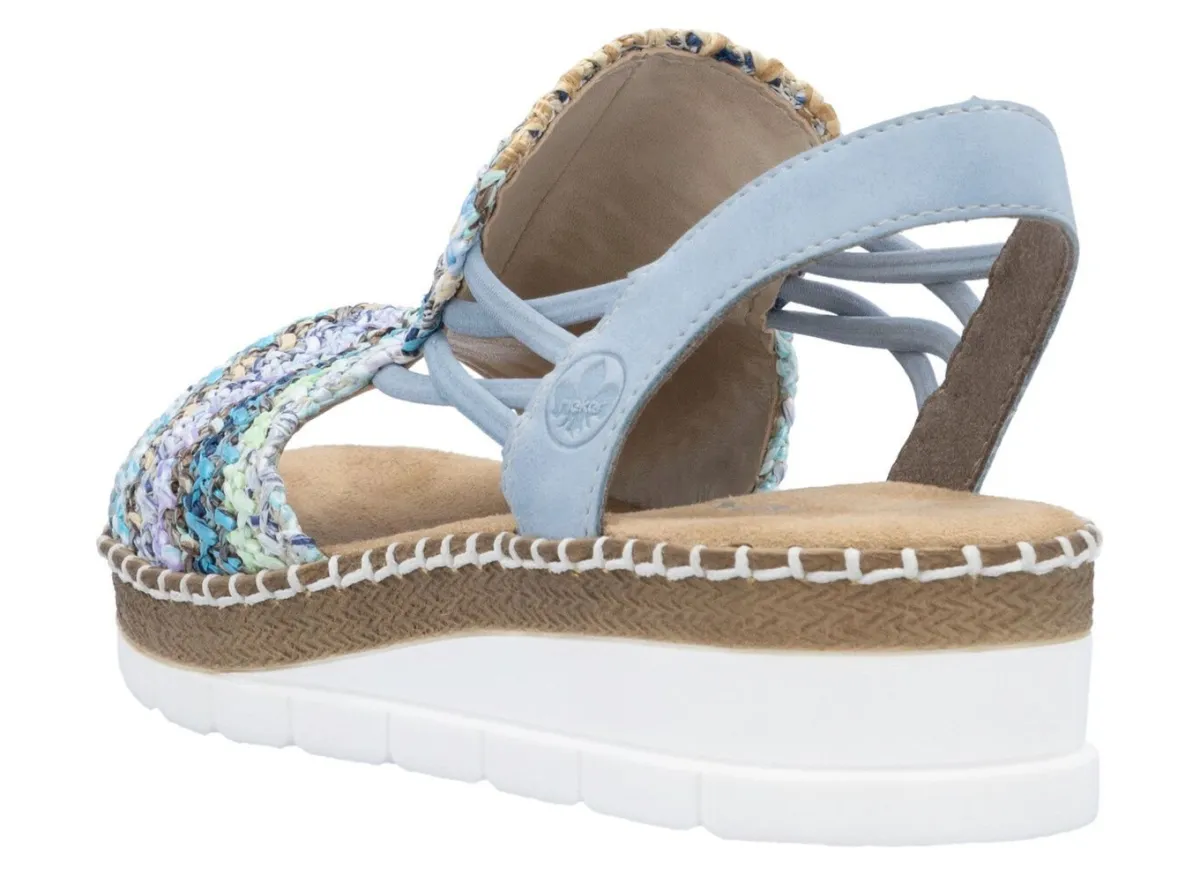 Hot Rieker , sommerliche Damen-Sandalen, mit seitlichen Elastik-Bandagen HELLBLAU-BUNT