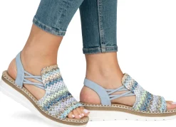Hot Rieker , sommerliche Damen-Sandalen, mit seitlichen Elastik-Bandagen HELLBLAU-BUNT