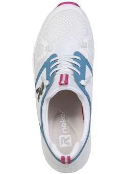 New Rieker , sportliche Damen-Sneaker, mit herausnehmbarem Fußbett WEISS-JEANS-PINK