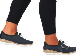 Outlet Rieker , sportliche Damen-Sneaker, mit MemoSoft Decksohle DUNKELBLAU