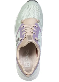 Rieker , sportliche Damen-Sneaker, mit herausnehmbarem Fußbett GRÜN-BEIGE-VIOLETT