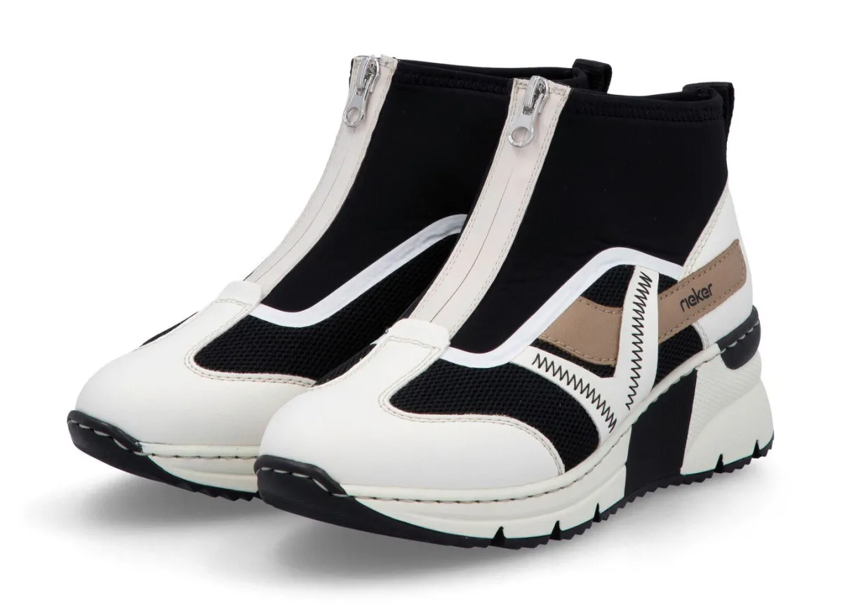 Clearance Rieker , stylische Damen-Boots, Weite G, mit herausnehmbarem Fußbett CREME-SCHWARZ-BRAUN