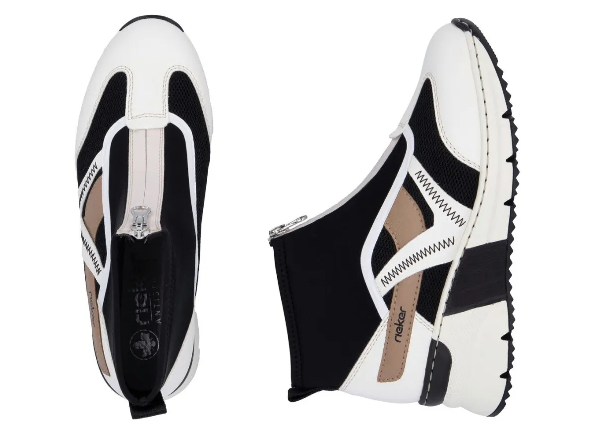 Clearance Rieker , stylische Damen-Boots, Weite G, mit herausnehmbarem Fußbett CREME-SCHWARZ-BRAUN