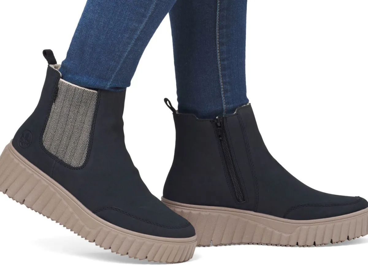 Sale Rieker , trendige Damen-Boots, Winterschuhe, mit herausnehmbarem Fußbett DUNKELBLAU