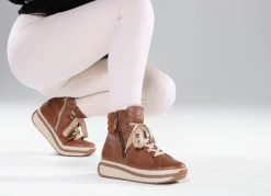 New Rieker , trendige Damen-Boots, Winterschuhe, mit herausnehmbarem Fußbett BRAUN