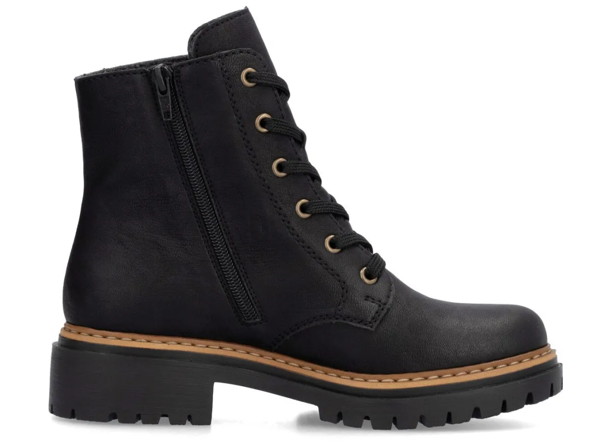 Outlet BADER Rieker, trendige Damen-Stiefeletten, Winterschuhe, mit Reißverschluss SCHWARZ-BRAUN