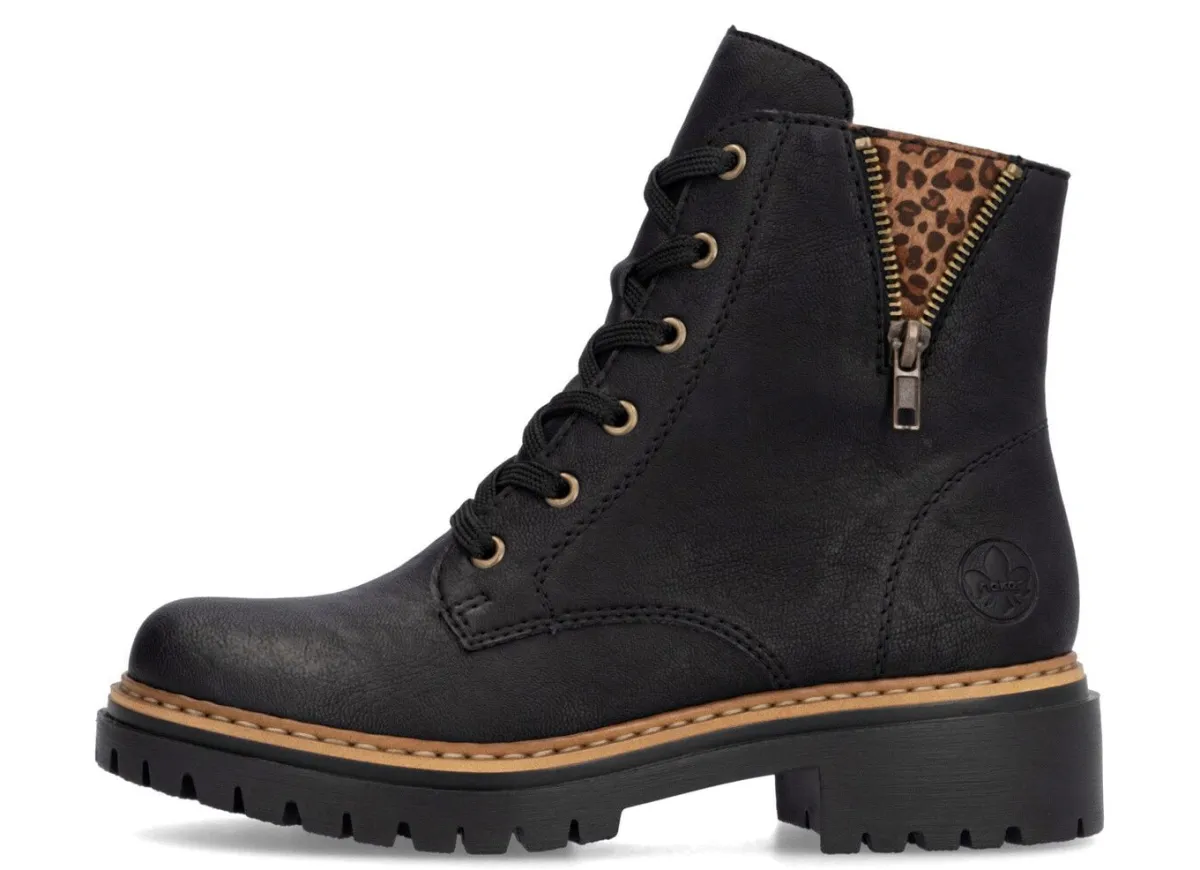Outlet BADER Rieker, trendige Damen-Stiefeletten, Winterschuhe, mit Reißverschluss SCHWARZ-BRAUN