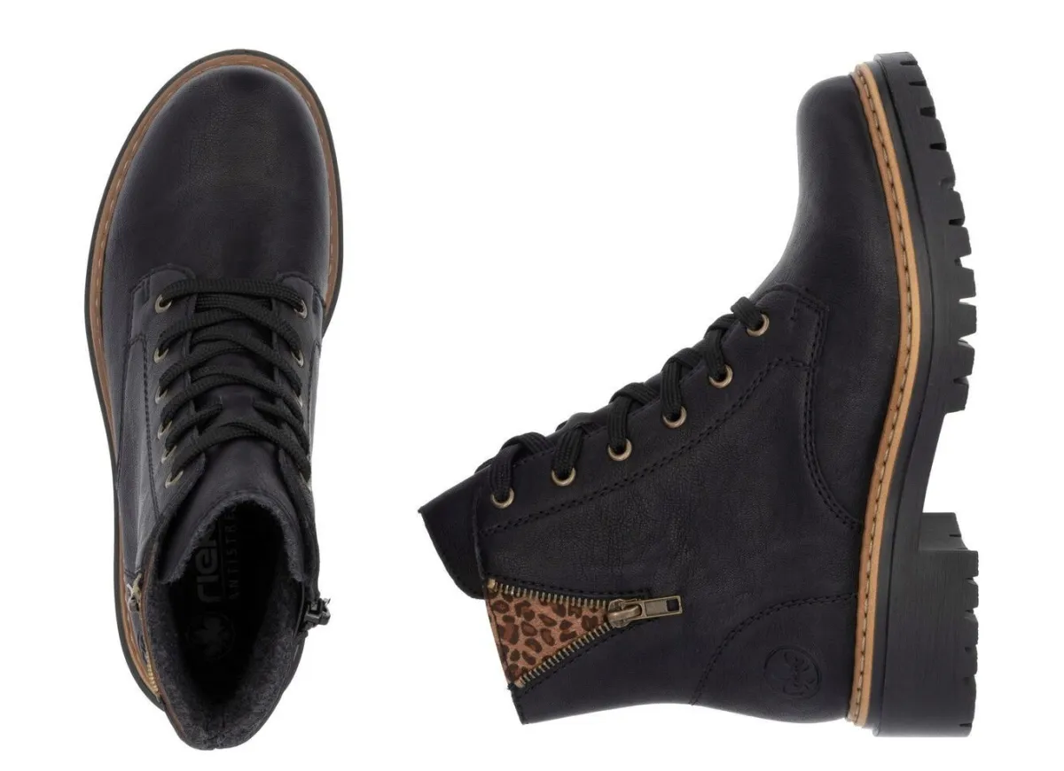 Outlet BADER Rieker, trendige Damen-Stiefeletten, Winterschuhe, mit Reißverschluss SCHWARZ-BRAUN