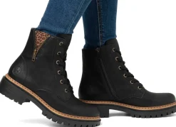 Outlet BADER Rieker, trendige Damen-Stiefeletten, Winterschuhe, mit Reißverschluss SCHWARZ-BRAUN