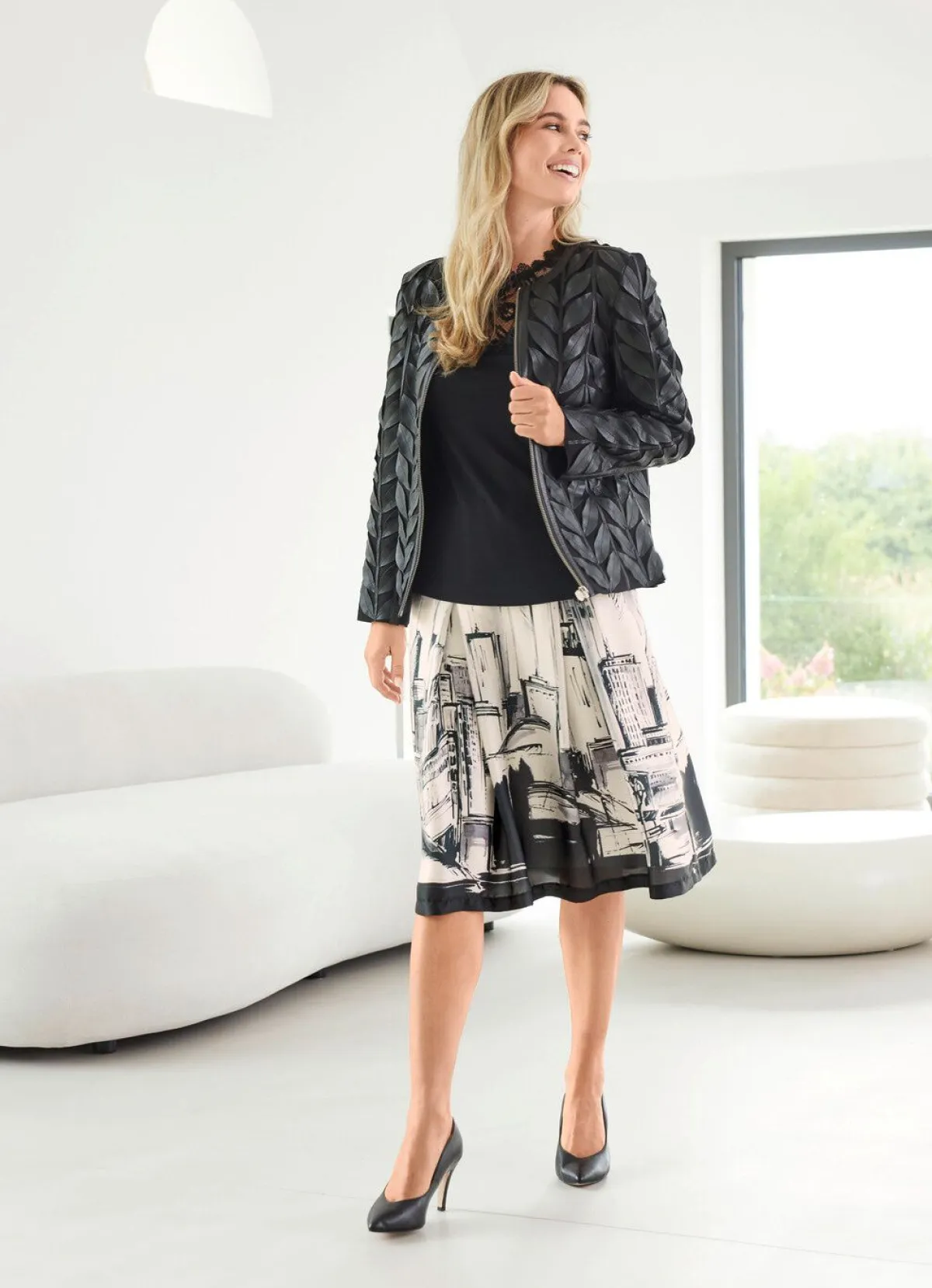 Best Tizia Rock mit breitem Bund ECRU-SCHWARZ-GRAU