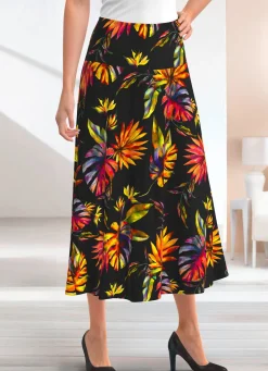 Hot KLAUS MODELLE MADE IN GERMANY Rock mit farbbrillantem Druck SCHWARZ-BUNT
