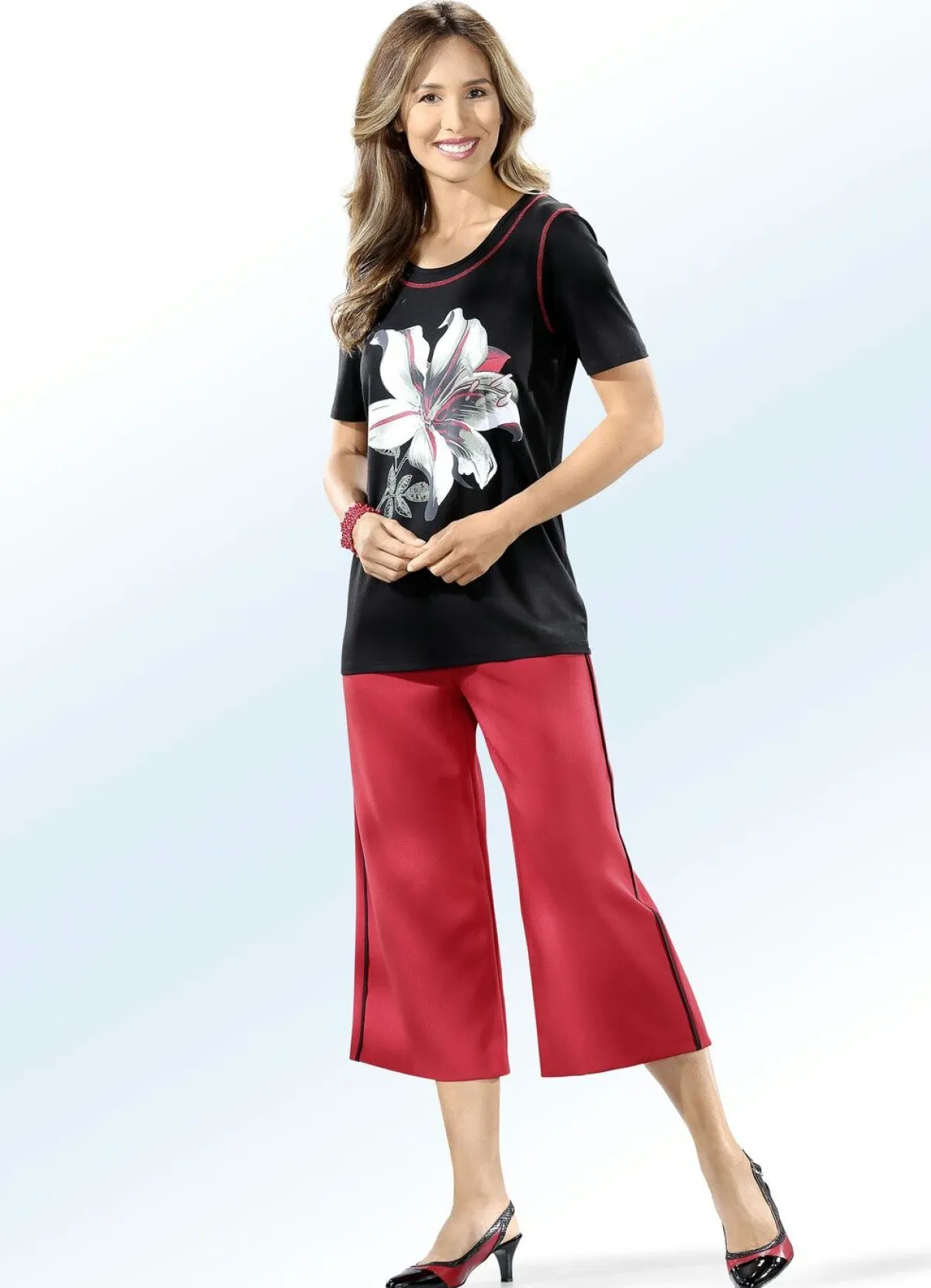 New BADER Rockhose mit angesagter Kontrastpaspel ROT-SCHWARZ