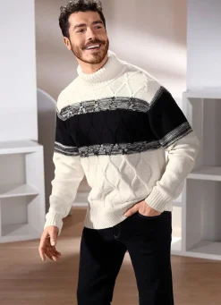 BADER Rollkragenpullover mit Zopfmuster NATUR-SCHWARZ