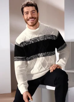 BADER Rollkragenpullover mit Zopfmuster NATUR-SCHWARZ
