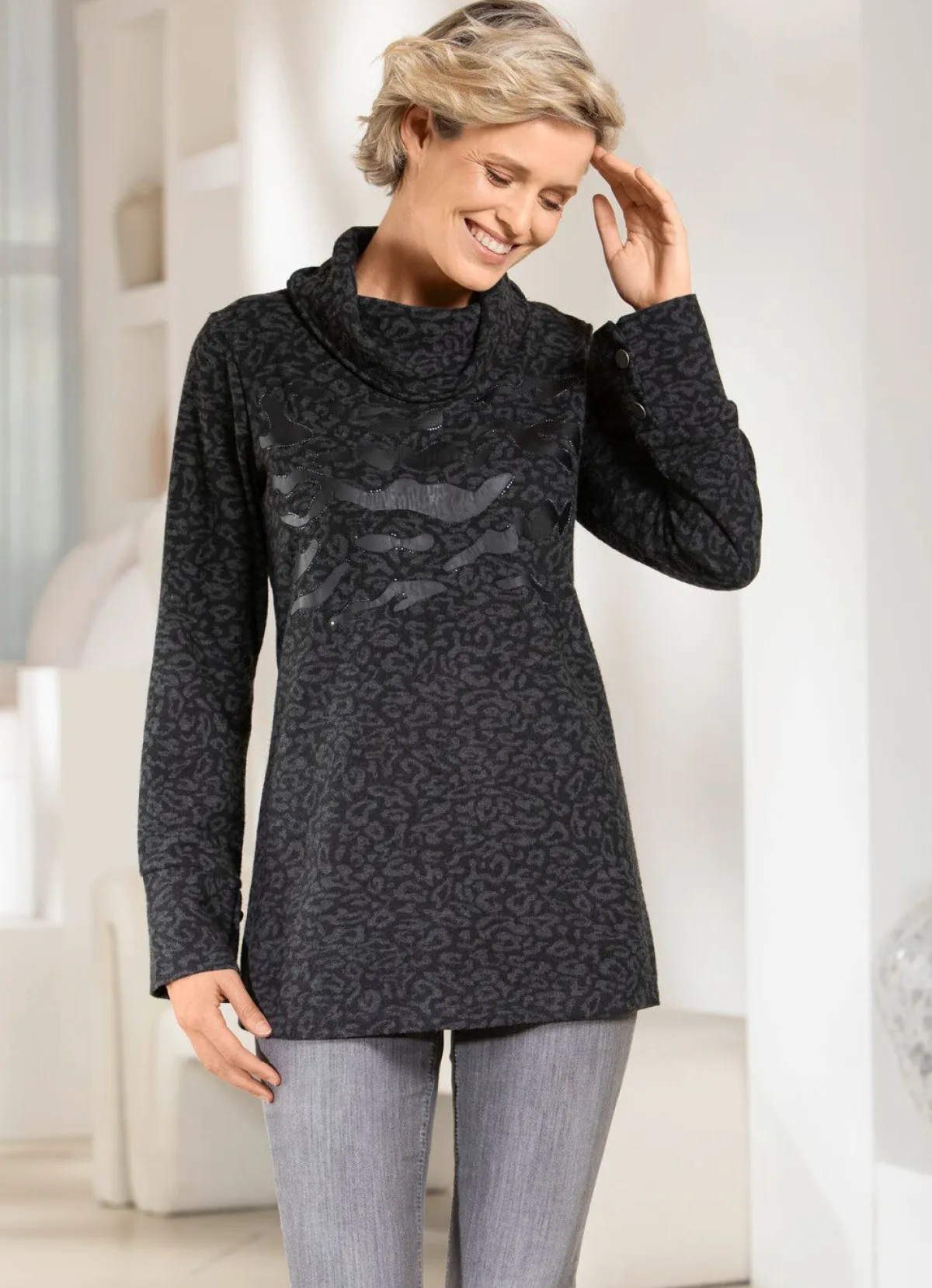 Online BADER Rollkragenshirt mit Kontrastdruck SCHWARZ-ANTHRAZIT