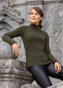 Hot BADER Rollkragenshirt mit Streifen-Dessin KHAKI-SCHWARZ