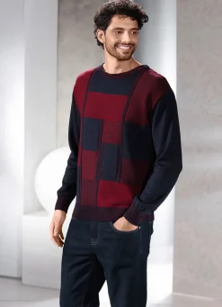 Sale BADER Rundhalspullover in 2 Farben BORDEAUX-MARINE MELIERT