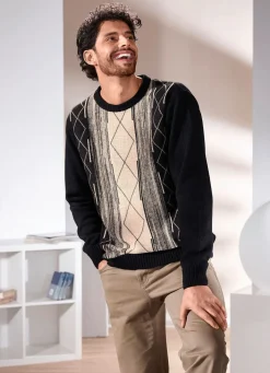 Clearance BADER Rundhalspullover mit Jacquarddessin SCHWARZ-BEIGE