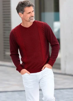 New BADER Rundhalspullover mit Strukturdessin in 2 Farben BORDEAUX-ROT MELIERT