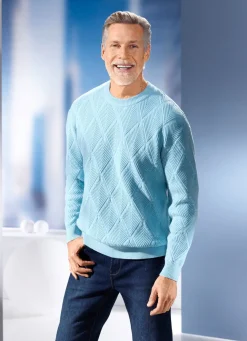 Discount BADER Rundhalspullover mit Strukturdessin in 2 Farben HELLBLAU