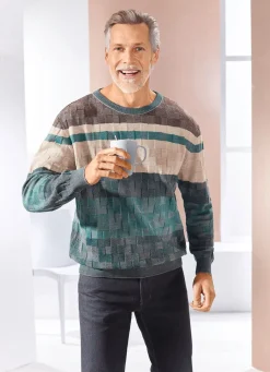 Clearance BADER Rundhalspullover mit Strukturmix in 2 Farben