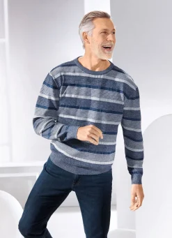 New BADER Rundhalspullover mit Strukturdessin in 2 Farben JEANSBLAU-GRAU