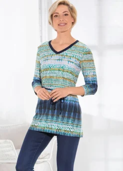 Clearance BADER Sagenhafte Tunika mit Gürtelschlaufen und Bindegürtel BLAU-GRÜN-MESSING